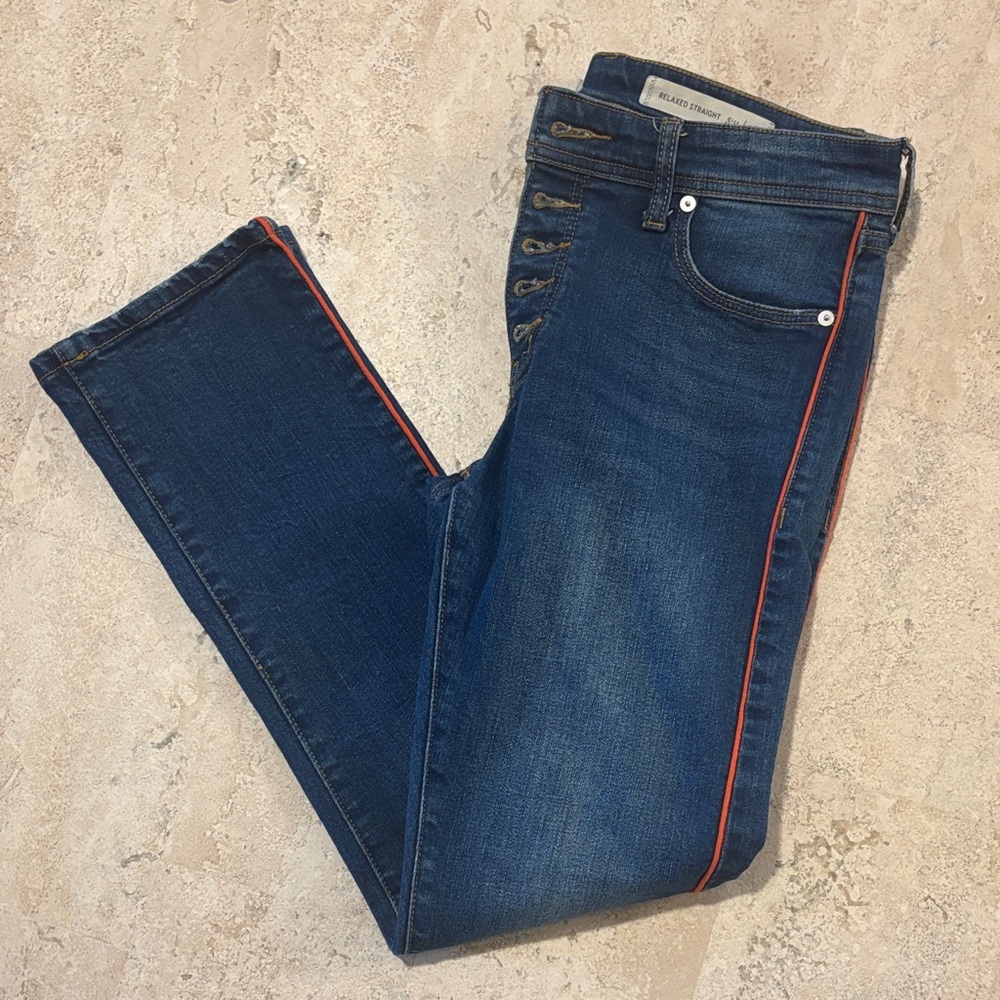 Pilcro and The Letterpress by Anthropologie 26 Jeans with Red piping trim